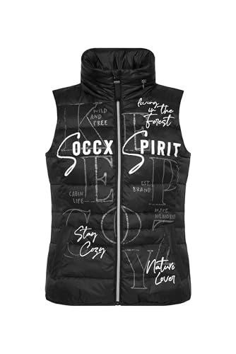 SOCCX Damen Steppweste mit Label Prints und Kapuze im Kragen Black, M von SOCCX