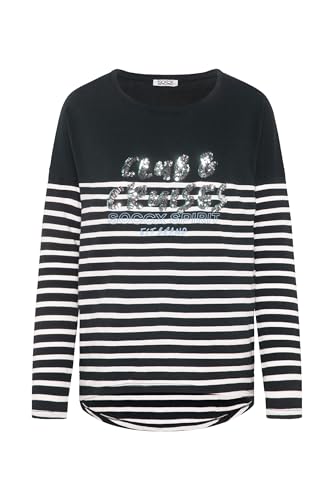 SOCCX Damen Streifenshirt mit Pailletten-Wording Blue Navy XXL von SOCCX