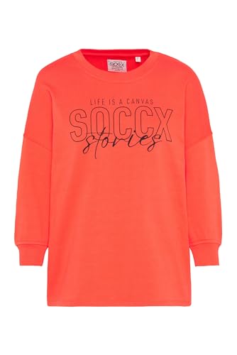 SOCCX Damen Sweatshirt mit Logo Print und 3/4-Arm Juicy Coral M von SOCCX