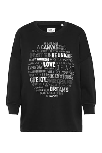SOCCX Damen Sweatshirt mit Wording Print und 3/4-Arm Black XL von SOCCX
