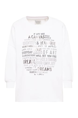 SOCCX Damen Sweatshirt mit Wording Print und 3/4-Arm Opticwhite XL von SOCCX