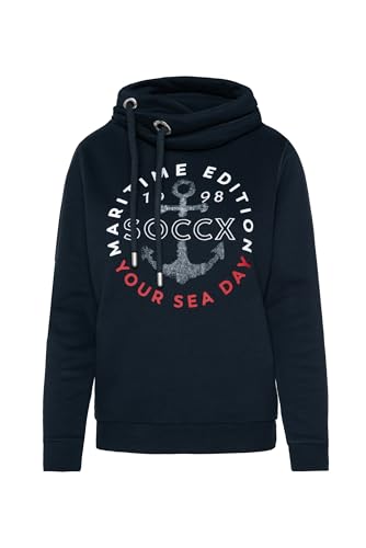 SOCCX Damen Sweatshirt mit hohem Kragen und Artwork Blue Navy M von SOCCX