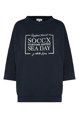 SOCCX Damen Sweatshirt mit kurzen Ärmeln und Glitter Print Blue Navy M von SOCCX