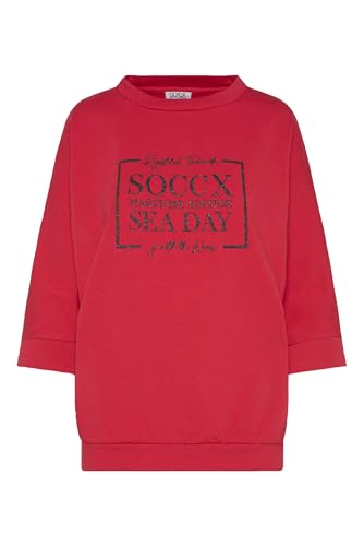 SOCCX Damen Sweatshirt mit kurzen Ärmeln und Glitter Print Clear Red XXL von SOCCX