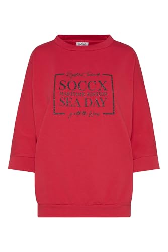 SOCCX Damen Sweatshirt mit kurzen Ärmeln und Glitter Print Clear Red XXXL von SOCCX