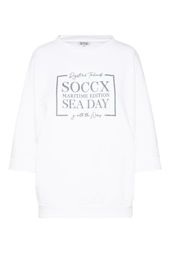 SOCCX Damen Sweatshirt mit kurzen Ärmeln und Glitter Print Opticwhite XL von SOCCX