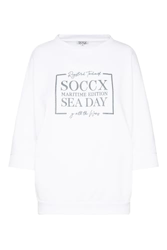 SOCCX Damen Sweatshirt mit kurzen Ärmeln und Glitter Print Opticwhite XXL von SOCCX