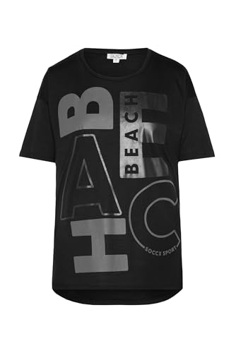 SOCCX Damen T-Shirt Loose Fit mit Beach Print Black, L von SOCCX