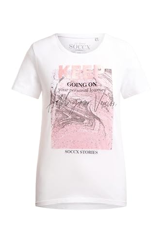 SOCCX Damen T-Shirt Rundhals mit Glitter Print Opticwhite, XXL von SOCCX