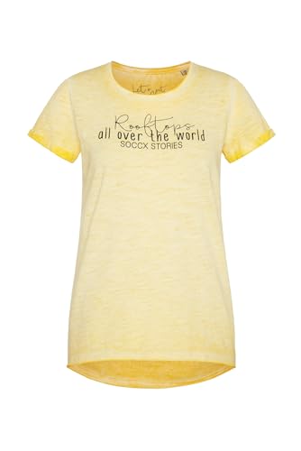 SOCCX Damen T-Shirt im Used Look mit Label Prints Soft Yellow, XL von SOCCX