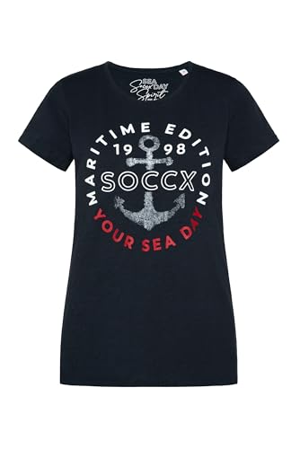 SOCCX Damen T-Shirt mit Anker-Print Blue Navy M von SOCCX