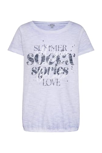 SOCCX Damen T-Shirt mit Elastiksaum und Artwork Soft Sky, L von SOCCX