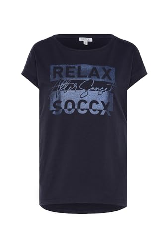 SOCCX Damen T-Shirt mit Glitter Print Blue Navy L von SOCCX