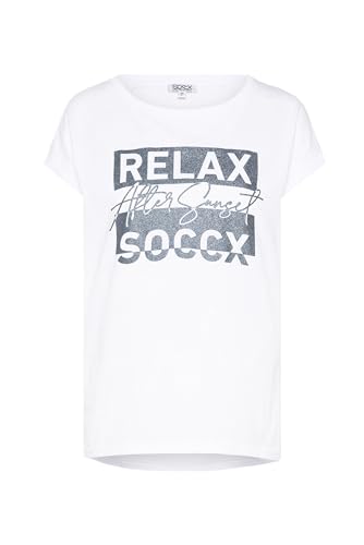 SOCCX Damen T-Shirt mit Glitter Print Opticwhite XL von SOCCX