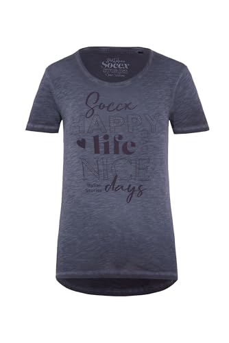 SOCCX Damen T-Shirt mit Glitter Wording Print Deep Sea, M von SOCCX