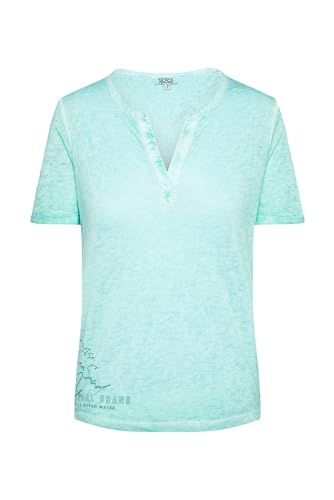 SOCCX Damen T-Shirt mit Leinen-Optik und Rücken-Print Aqua Splash, XXL von SOCCX