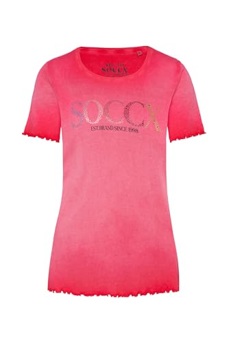 SOCCX Damen T-Shirt mit Logo aus bunten Schmucksteinen Clear Red XXL von SOCCX