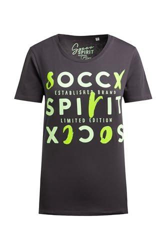 SOCCX Damen T-Shirt mit Rundhalsausschnitt und Artwork Charcoal Mist, XXL von SOCCX