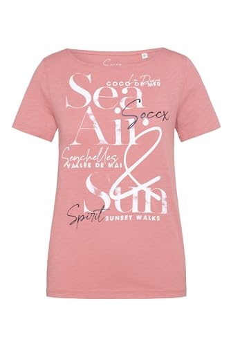 SOCCX Damen T-Shirt mit U-Boot-Ausschnitt und Artwork Beachy Red, XL von SOCCX