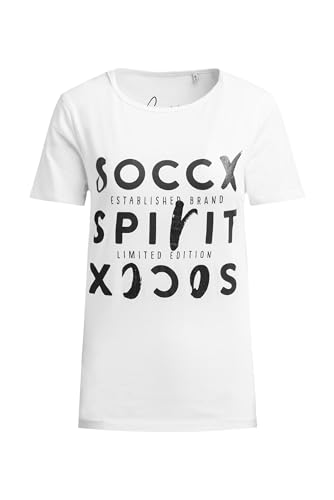 SOCCX Damen T-Shirt mit U-Boot-Ausschnitt und Artwork Opticwhite, XXL von SOCCX