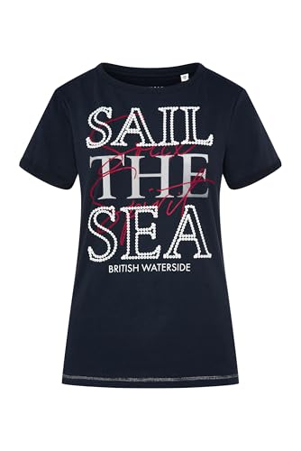 SOCCX Damen T-Shirt mit U-Boot-Ausschnitt und Glossy-Pailletten-Print Blue Navy M von SOCCX