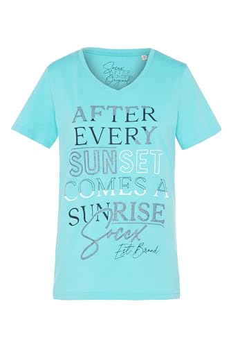 SOCCX Damen T-Shirt mit V-Ausschnitt und Artwork Lagoon Blue XL von SOCCX