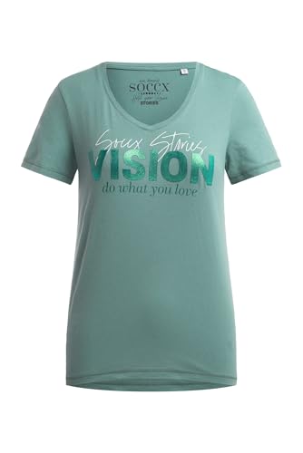 SOCCX Damen T-Shirt mit V-Ausschnitt und Glitter Print Topaz, L von SOCCX