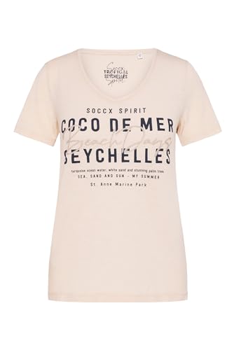 SOCCX Damen T-Shirt mit V-Neck und Caviar-Print-Wording Milky Beige, M von SOCCX