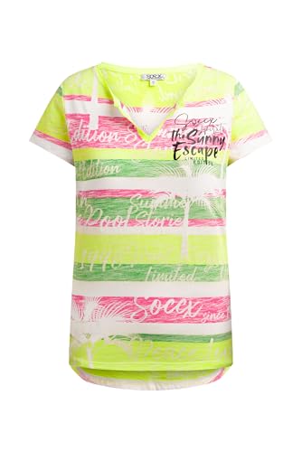 SOCCX Damen V-Shirt mit All-Over-Streifen- und Logo-Prints Neon Rainbow, L von SOCCX