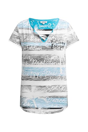 SOCCX Damen V-Shirt mit All-Over-Streifen- und Logo-Prints Ocean Flash, L von SOCCX