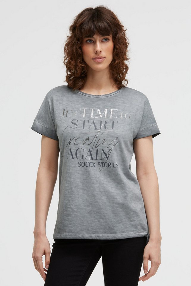 SOCCX Rundhalsshirt mit Bindeband am Saum von SOCCX