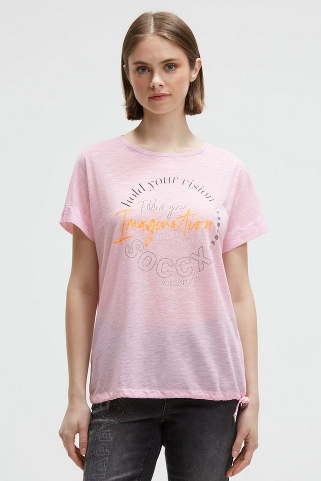 SOCCX Rundhalsshirt mit Bindeband am Saum von SOCCX