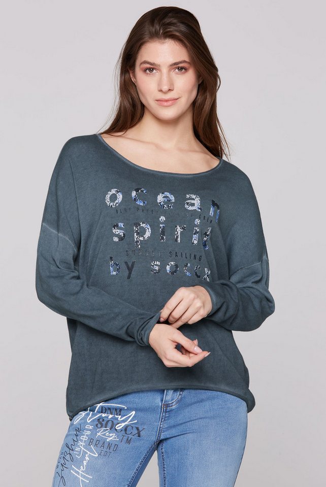SOCCX Strickpullover SOCCX Oversized Pullover mit Wording Print in Blue (1-tlg) Rollkante von SOCCX