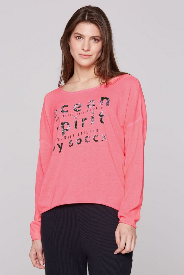 SOCCX Strickpullover SOCCX Oversized Pullover mit Wording Print in Flas (1-tlg) Rollkante von SOCCX