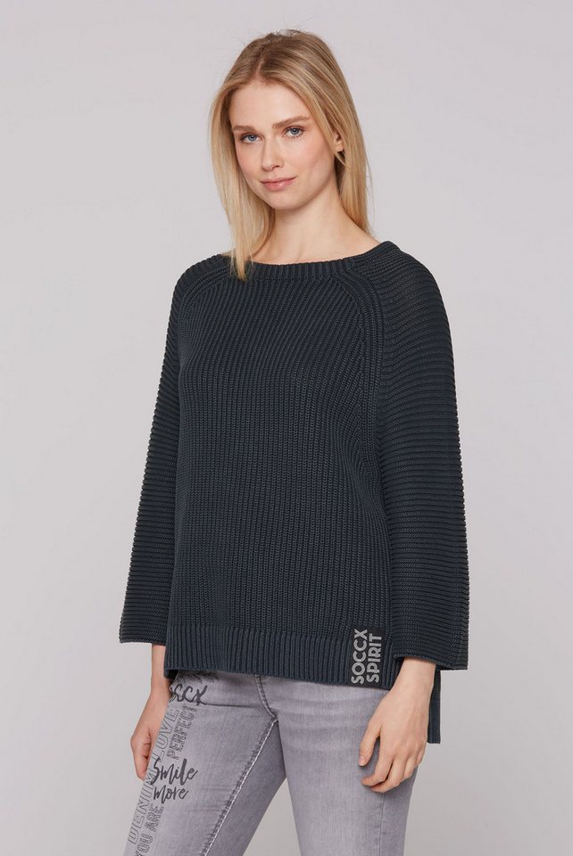 SOCCX Strickpullover SOCCX Pullover Stone Washed mit verkürzten Ärmeln (1-tlg) Schlitze von SOCCX