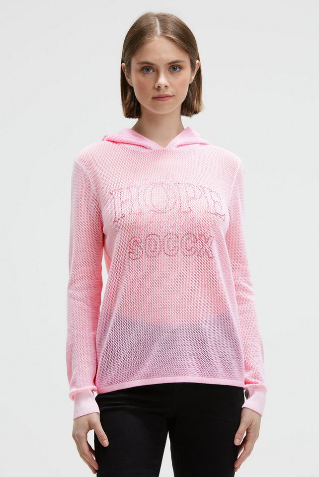 SOCCX Strickpullover SOCCX Pullover mit Meshstruktur und Wording Print (1-tlg) Kapuze von SOCCX