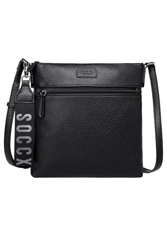 SOCCX Unisex Umhängetasche aus Lederimitat mit Logo-Anhänger Black None von SOCCX