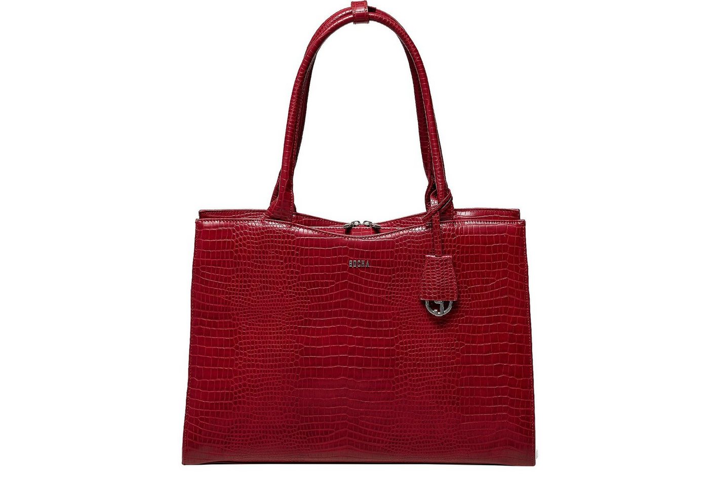 SOCHA Laptoptasche Croco Burgundy 15.6 Zoll, elegante Krokotasche für Damen - Vollausstattung - Aktentasche mit Schultergurt von SOCHA