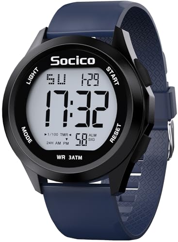SOCICO Herren Digitaluhr Sport Militär Uhren wasserdichte Outdoor-Chronographen-Armbanduhren für Männer mit LED Beleuchtung Alarm Datum (Blau) von SOCICO