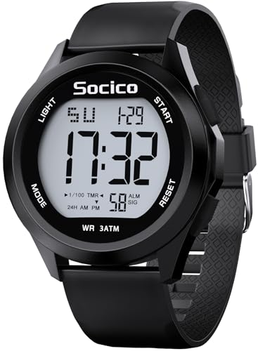 SOCICO Herren Digitaluhr Sport Militär Uhren wasserdichte Outdoor-Chronographen-Armbanduhren für Männer mit LED Beleuchtung Alarm Datum (Schwarz) von SOCICO