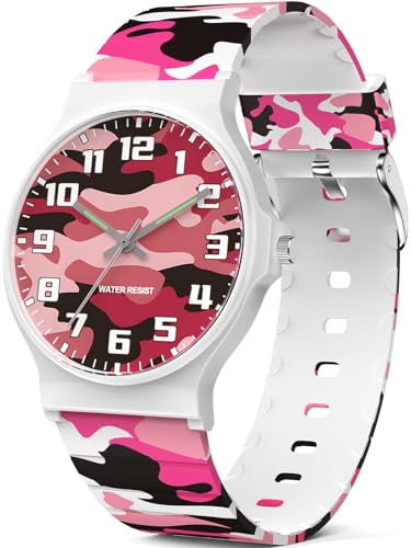 SOCICO Kinder Analoguhr Jungen Mädchen, 30M Wasserdicht Leicht Ablesbar für 5-15 Jahre, Tolle Geburtstags Kinder (Camo-Weißes Gehäuse) von SOCICO