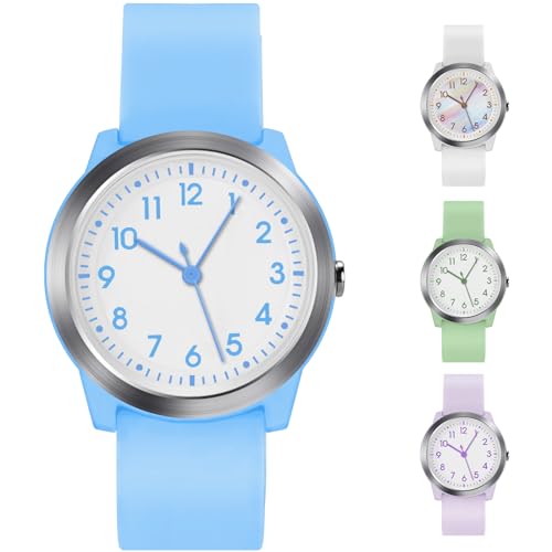 SOCICO Kinderuhr Analog, 5ATM/50M Wasserdicht Armbanduhr Kinder Mädchen Jungen Teenager, Leicht Lesbar Kinder Quartz Minimalistisch Uhren für 8-18 Jahrer(Hellblau) von SOCICO