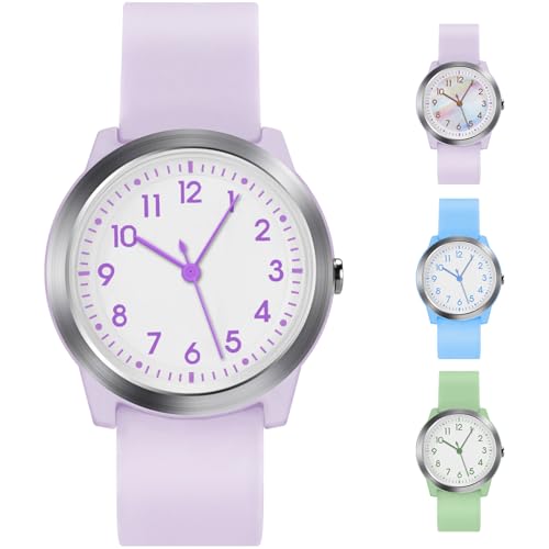 SOCICO Kinderuhr Analog, 5ATM/50M Wasserdicht Armbanduhr Kinder Mädchen Jungen Teenager, Leicht Lesbar Kinder Quartz Minimalistisch Uhren für 8-18 Jahre(lila) von SOCICO