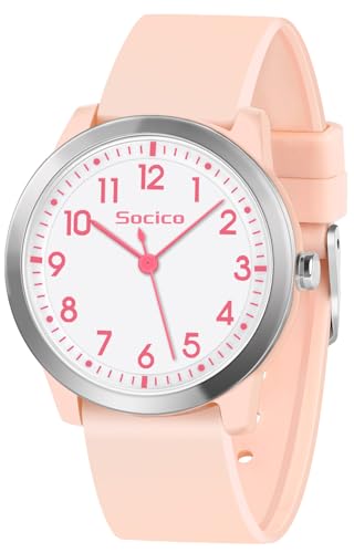 SOCICO Kinderuhr Analog, 5ATM/50M Wasserdicht Armbanduhr Kinder Mädchen Jungen Teenager, Leicht Lesbar Kinder Quartz Minimalistisch Uhren für 9-18 Jahre (Rosa) von SOCICO