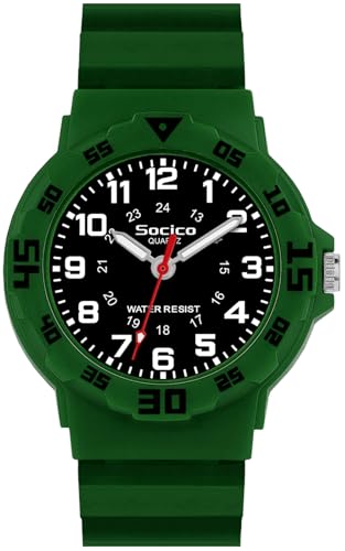 SOCICO Lernuhr Kinder Armbanduhr, 3ATM/30M wasserdichte Kinderuhr für Jungen Mädchen,Kinderuhr Analog Zeit Lernen Erntedankfest Weihnachtstag Geschenk (Grün-Schwarz) von SOCICO