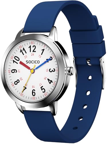 SOCICO Lernuhr Kinder Armbanduhr, 3ATM/30M wasserdichte Kinderuhr für Jungen Mädchen,Kinderuhr Analog Zeit Lernen Erntedankfest Weihnachtstag Geschenk (Blau) von SOCICO