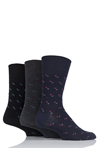 Gentle Grip Herren Gestreift, einfarbig und gemustert Weich und atmungsaktiv Bambussocken im 3er-Multipack, Größen 6–11 Schwarz/Marine/Grau 39-44 von SOCK SHOP GENTLE GRIP