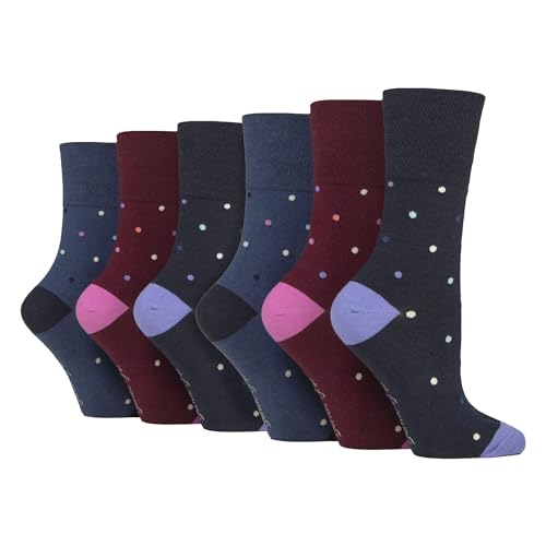 SOCK SHOP GENTLE GRIP - 6 Paar Damen Baumwollsocken | Weiche Gemusterte Socken Ohne Gummibund (37-42, Tupfen) von SOCK SHOP GENTLE GRIP