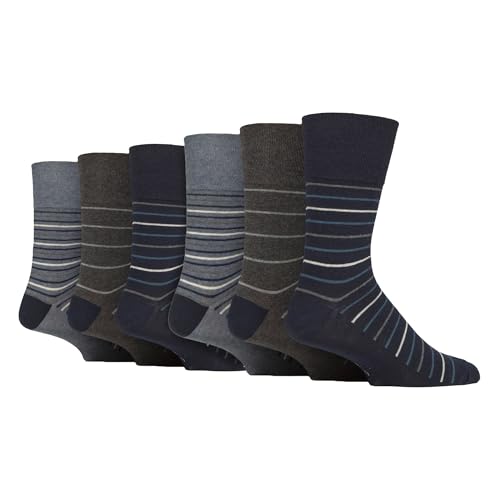 SOCK SHOP GENTLE GRIP - 6 Paar Herren Baumwollsocken | Weiche Gemusterte Socken Ohne Gummibund (39-45, Streifen 2) von SOCK SHOP GENTLE GRIP