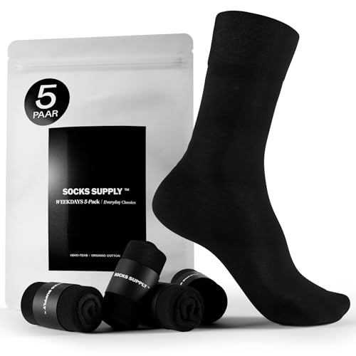SOCKS SUPPLY — Everyday Classics - WEEKDAYS 5-Pack Socken, Business Herrensocken aus atmungsaktiver Baumwolle, Anzugsocken Schwarz, Casual Socken unisex von SOCKS SUPPLY